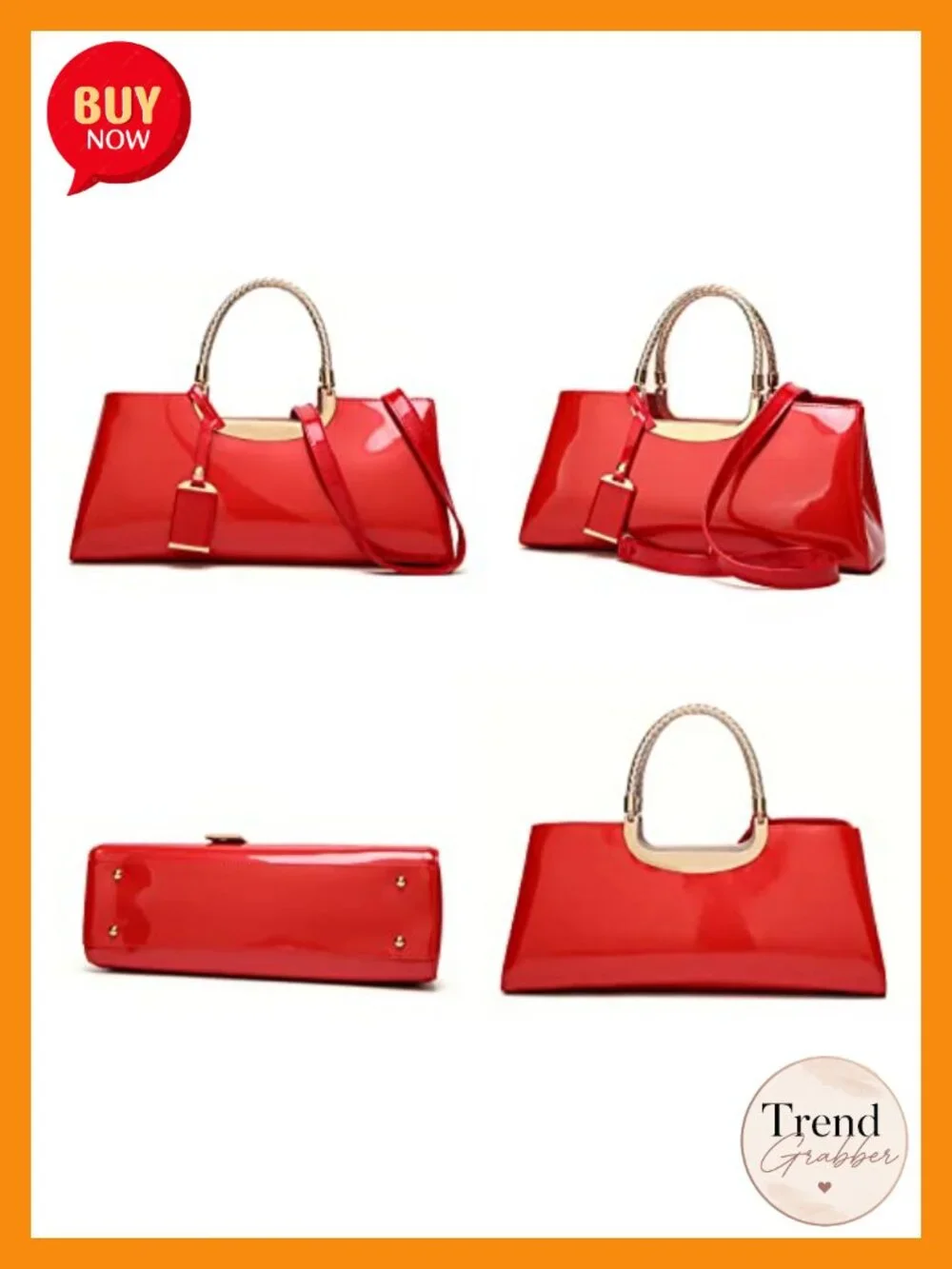 Patent Leather Structured Shoulder Satchel Handbag Crossbody Evening Party Bag